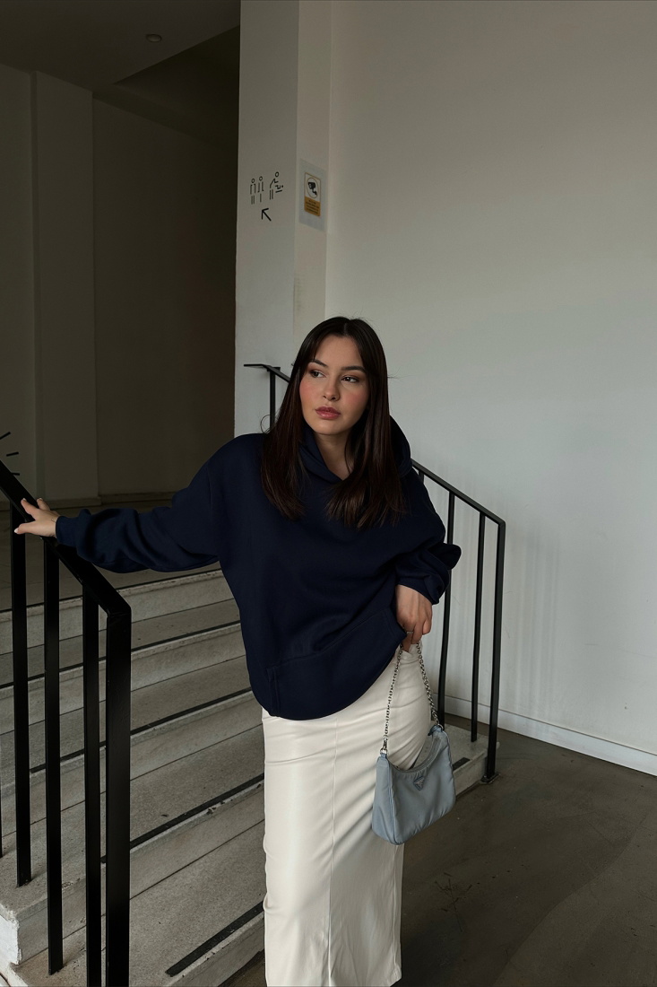 Lacivert Arkası Baskılı Oversize Sweat ATE3409 - EYYO