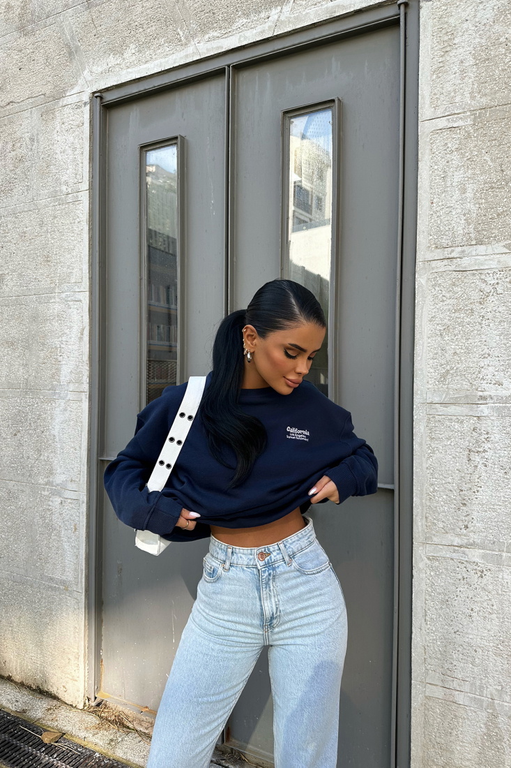 Lacivert Arkası Yazılı Sweat ATE-0280 - EYYO