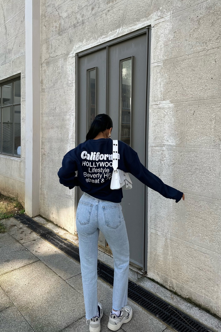 Lacivert Arkası Yazılı Sweat ATE-0280 - EYYO