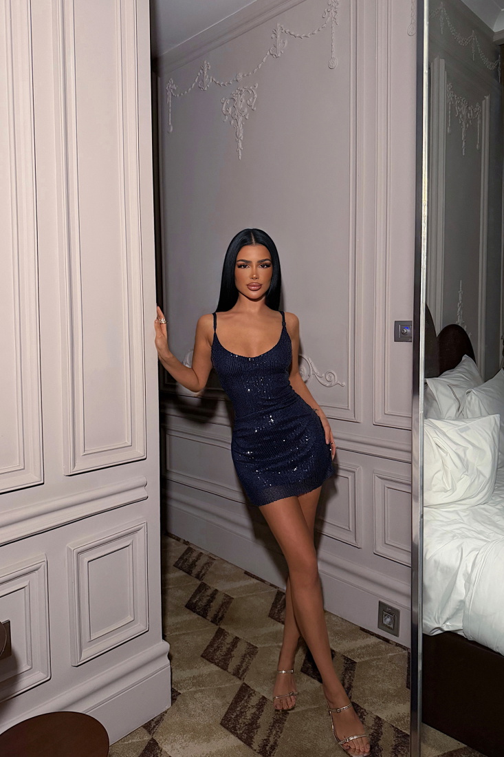 Lacivert Cozhy Mini Payetli Elbise ATE-3874 - EYYO