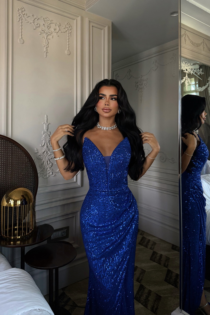 Lacivert Priscilla Yırtmaç Detaylı Abiye ATE-3398 - EYYO