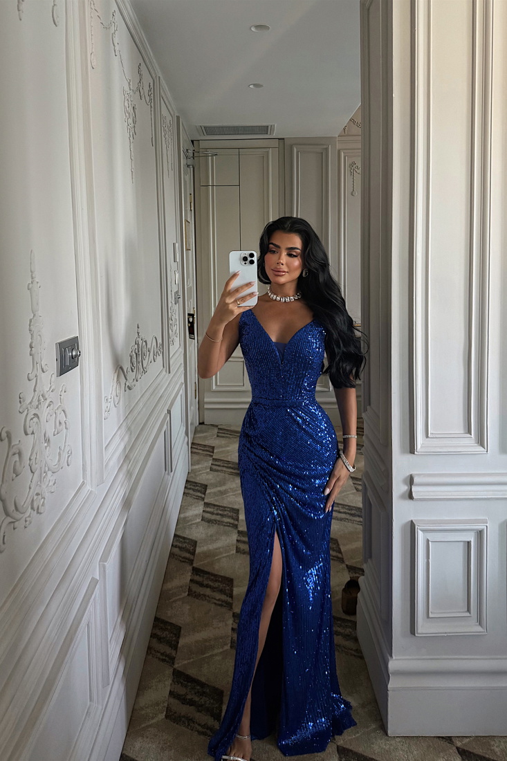 Lacivert Priscilla Yırtmaç Detaylı Abiye ATE-3398 - EYYO