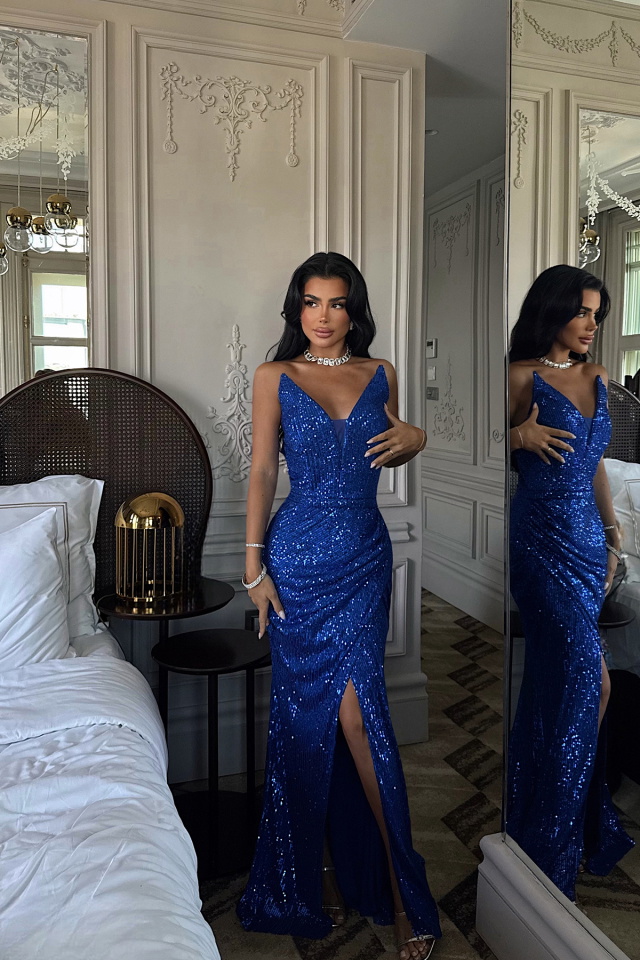 Lacivert Priscilla Yırtmaç Detaylı Abiye ATE-3398 - 4