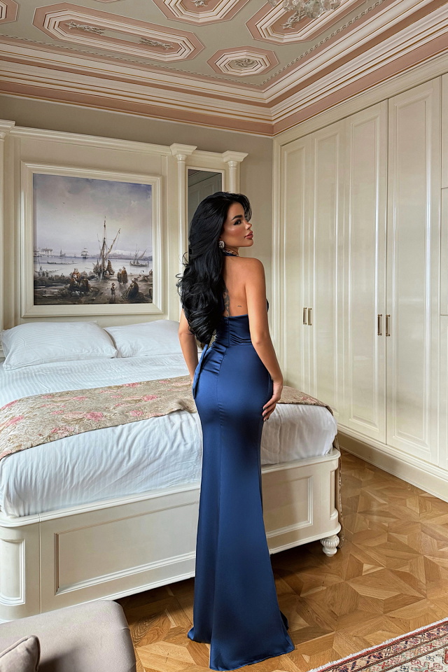 Lacivert Sartoria Uzun Elbise ATE-3455 - 5