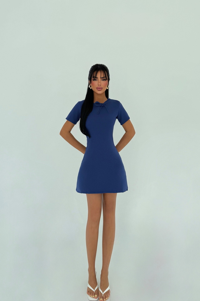 Lacivert Deserae Mini Fiyonklu Elbise ATE-2940 - 2