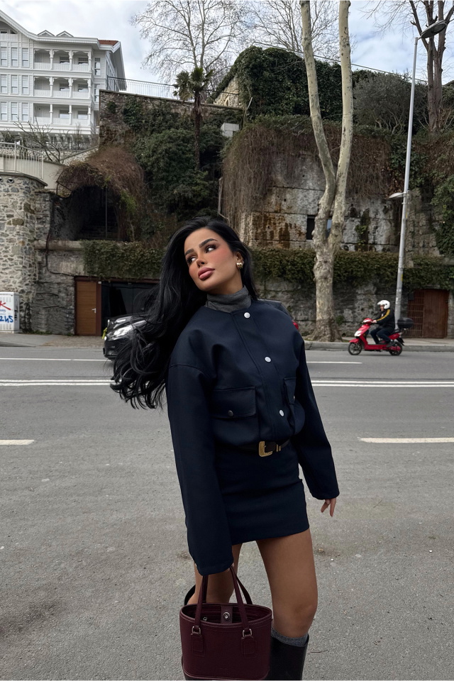 Lacivert Letica Ceket ATE-2385 - 6