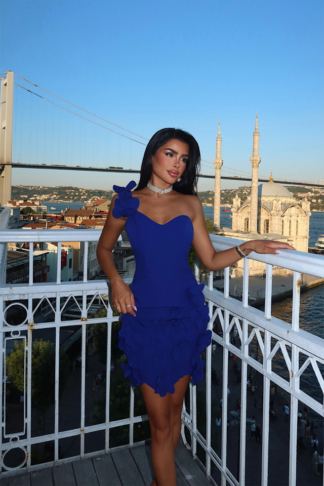 Lacivert Dariah Mini Çiçekli Abiye ATE-3259 - 3