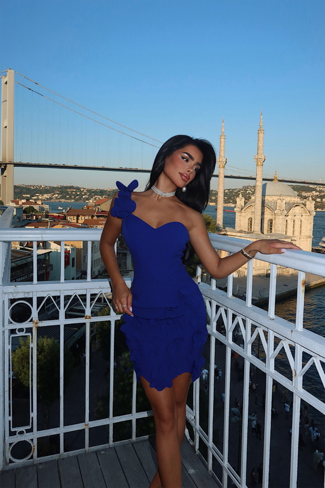 Lacivert Dariah Mini Çiçekli Abiye ATE-3259 - 4