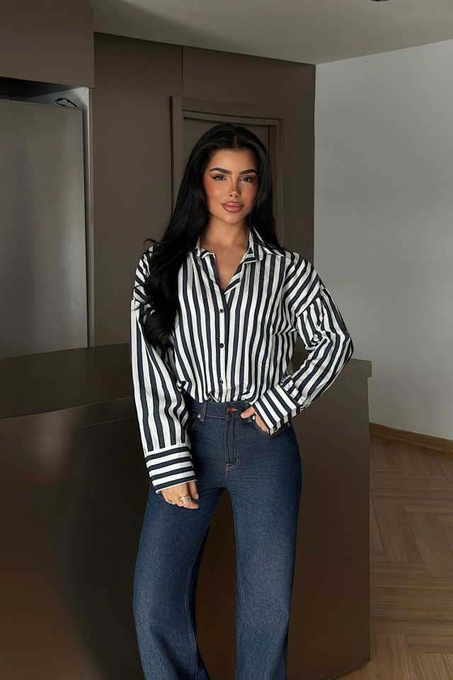 Lacivert Odyssey Çizgili Gömlek ATE-2115 - 2