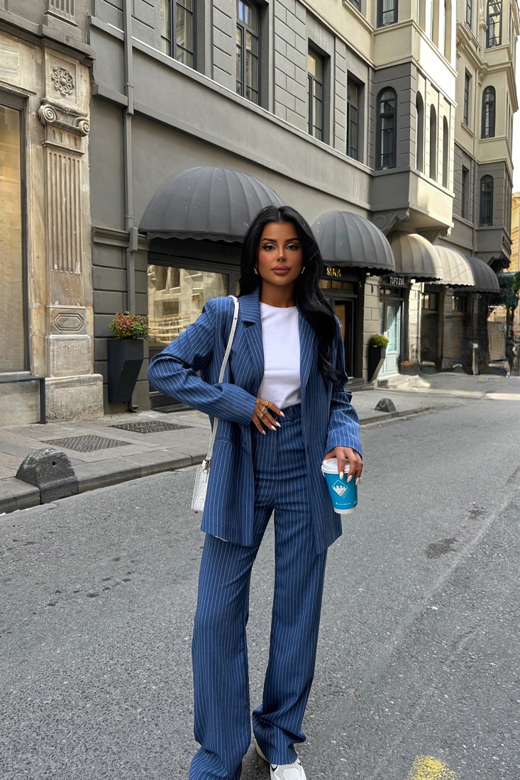 Lacivert Çizgili Pantolonlu Takım ATE8665 - EYYO