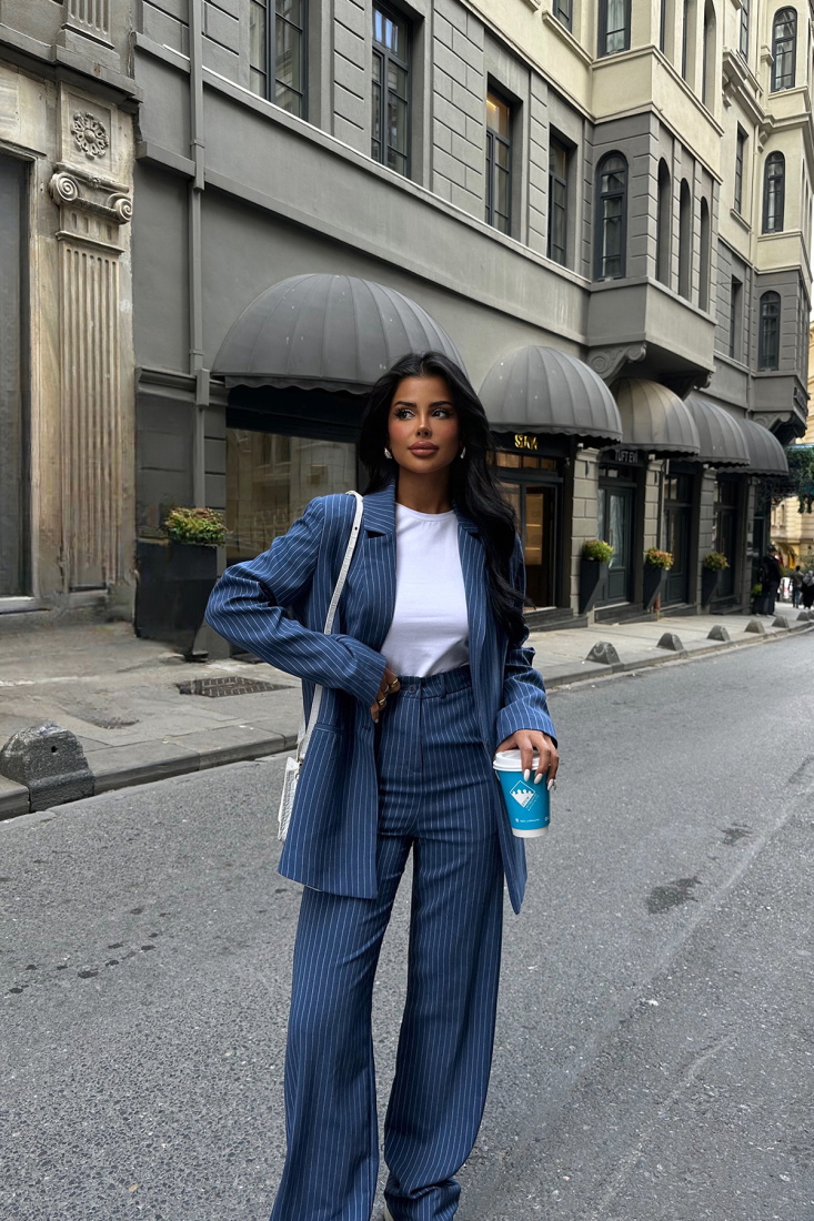 Lacivert Çizgili Pantolonlu Takım ATE8665 - EYYO