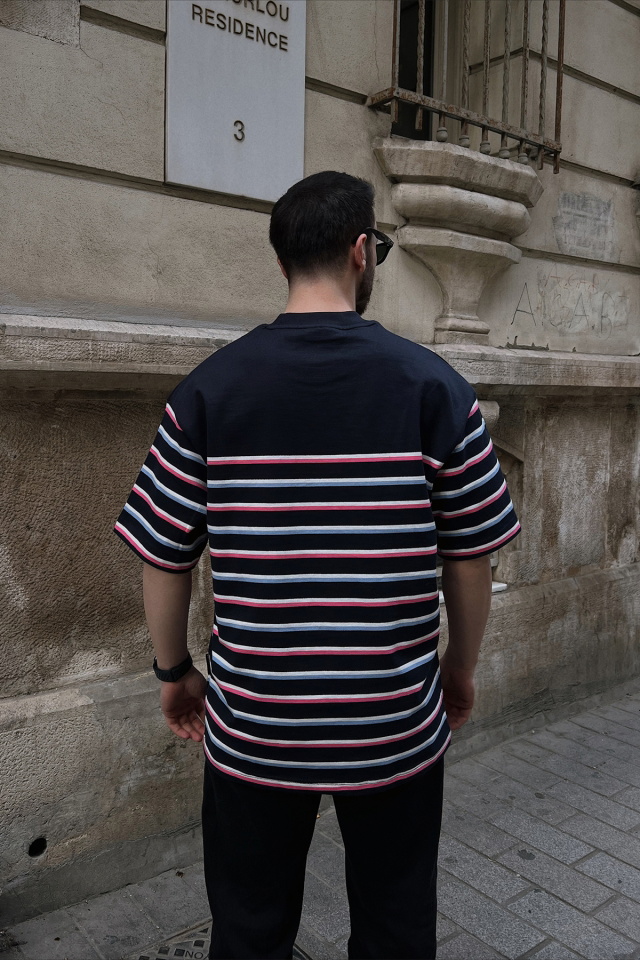 Lacivert Çok Renkli Oversize Tişört ATE5265 - 4