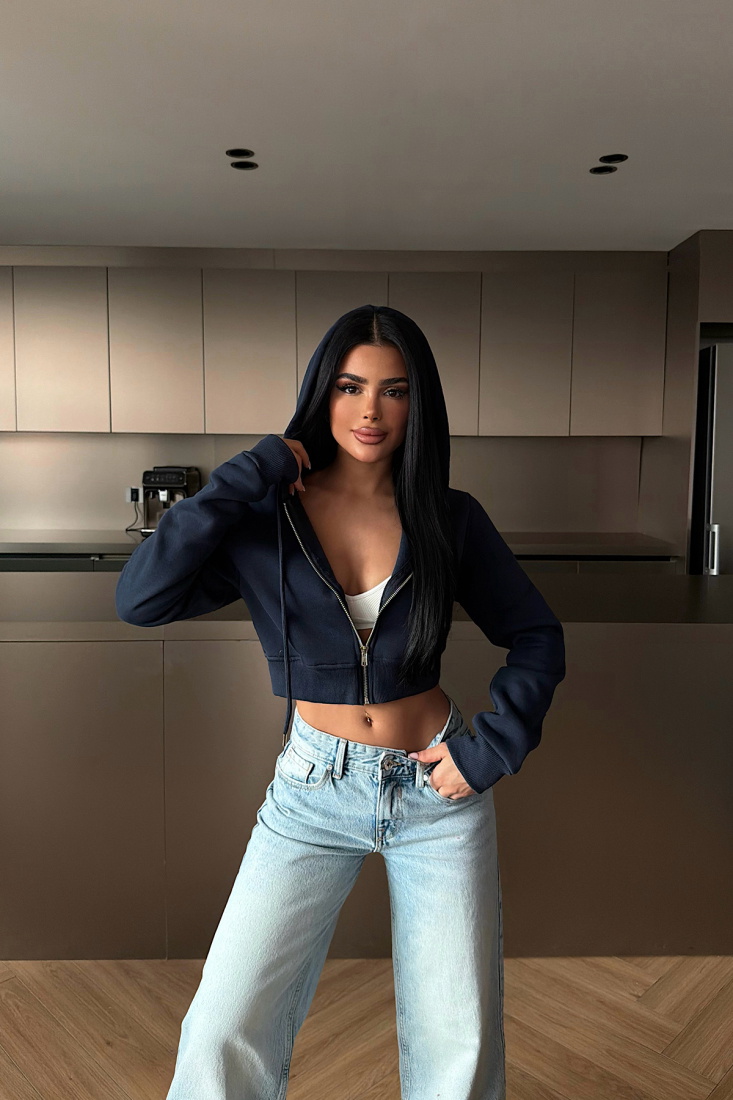 Lacivert Caiden Crop Hırka ATE-4855 - EYYO