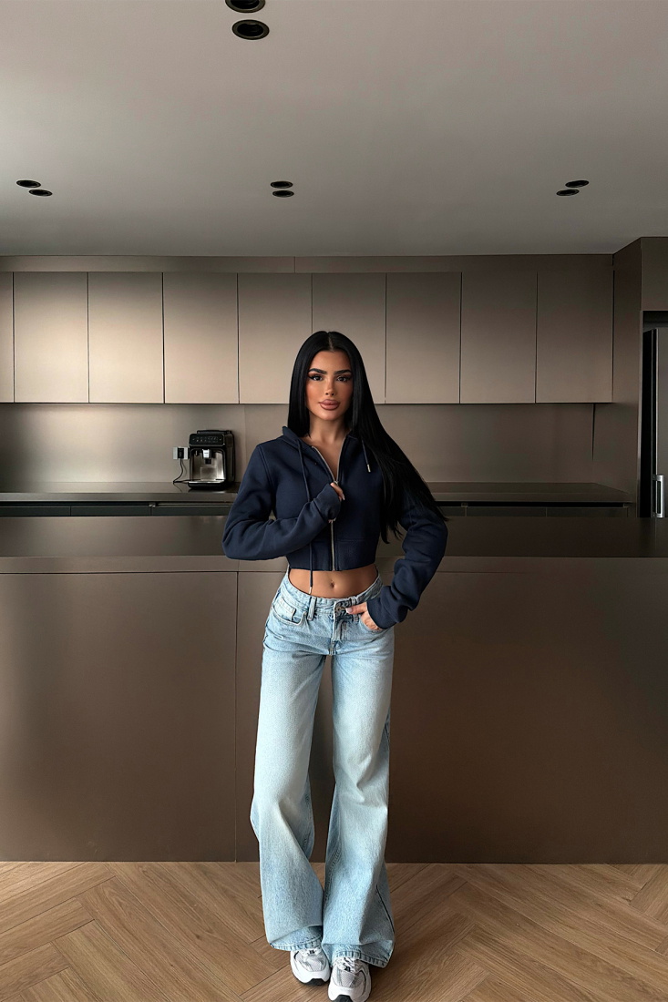 Lacivert Caiden Crop Hırka ATE-4855 - EYYO