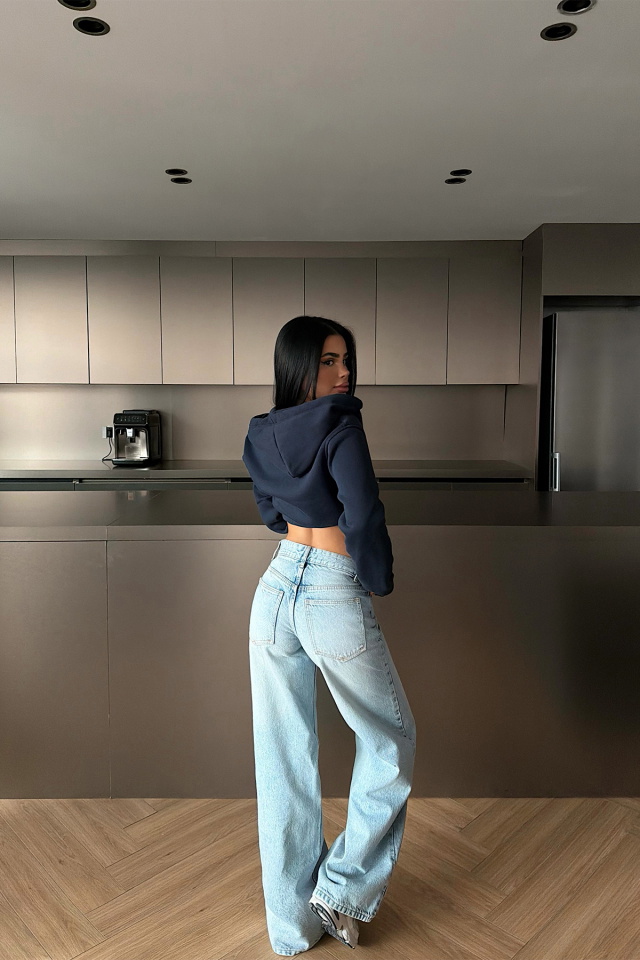 Lacivert Caiden Crop Hırka ATE-4855 - 4