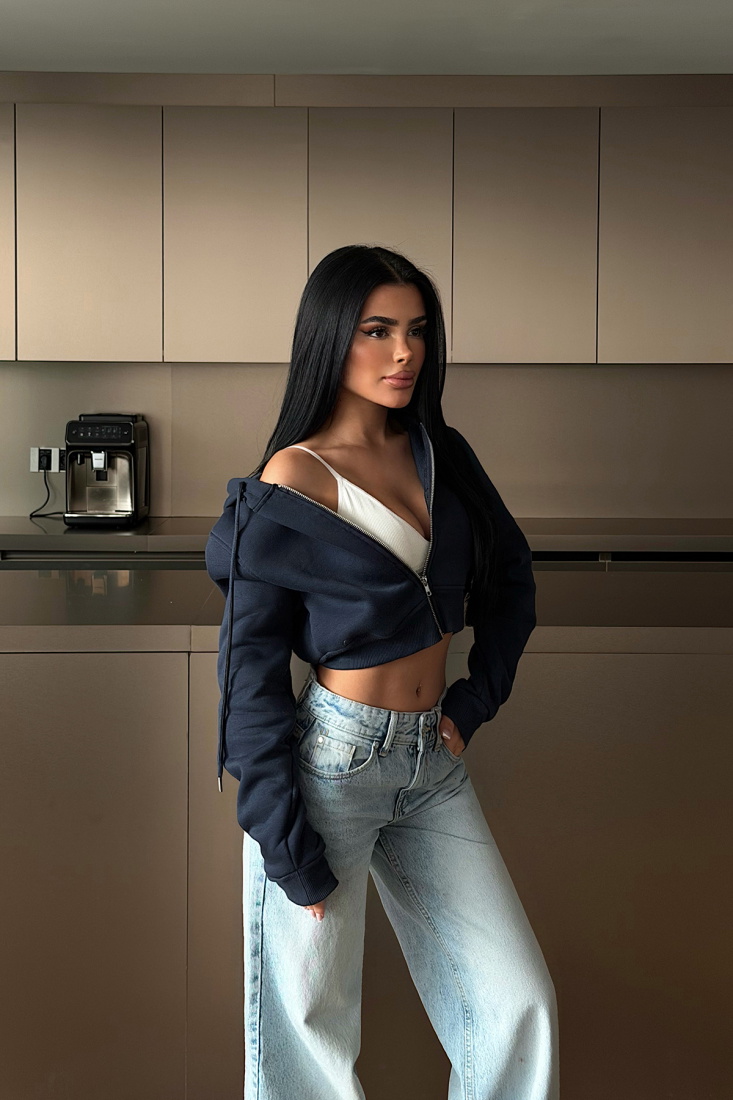 Lacivert Caiden Crop Hırka ATE-4855 - EYYO