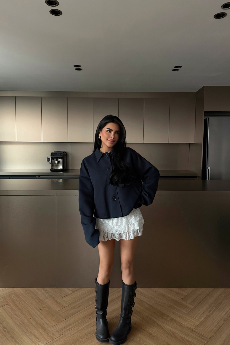 Lacivert Düğme Detay Ceket ATE-2145 - EYYO