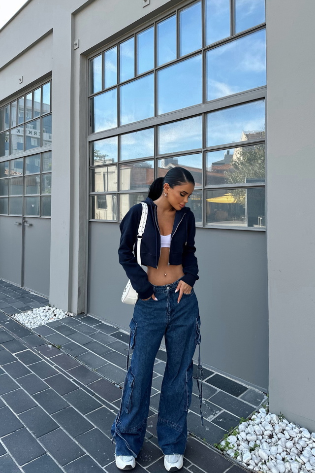 Lacivert Fermuar Detay Crop Top ATE-0368 - 4