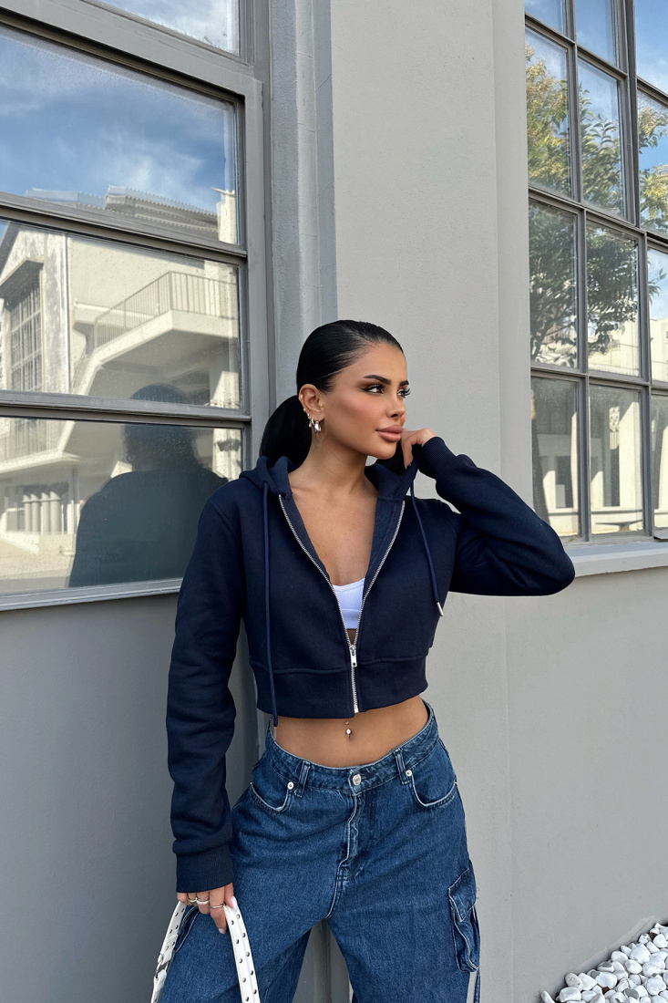 Lacivert Fermuar Detay Crop Top ATE-0368 - EYYO