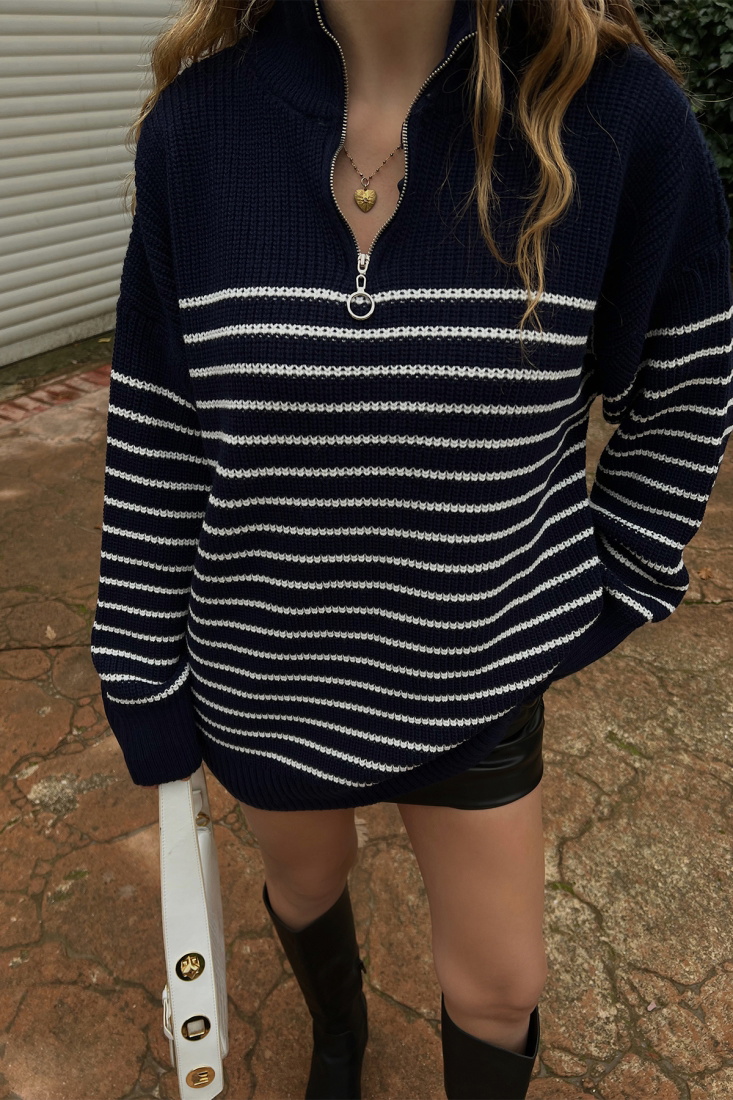 Lacivert Fermuar Detay Kazak ATE2648 - EYYO