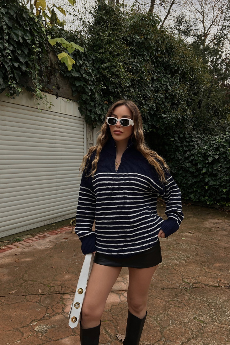 Lacivert Fermuar Detay Kazak ATE2648 - EYYO