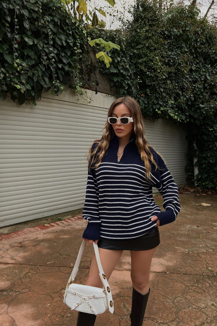 Lacivert Fermuar Detay Kazak ATE2648 - EYYO