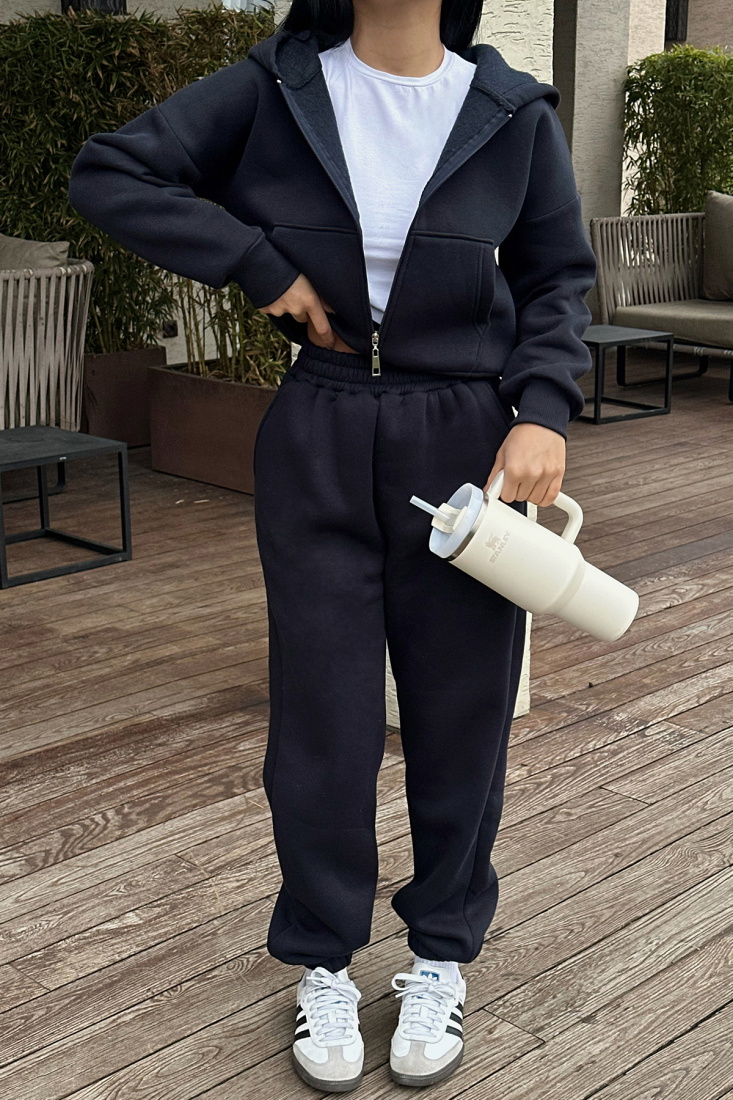 Lacivert Fermuar Detay Pantolonlu Takım ATE-0792 - EYYO