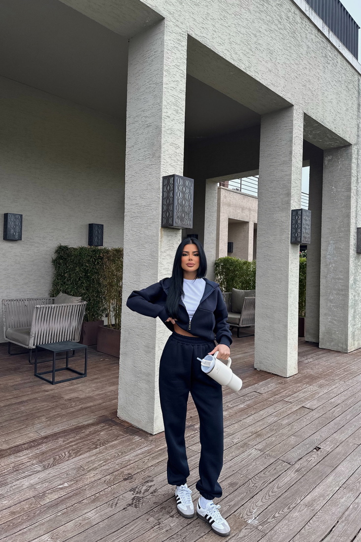 Lacivert Fermuar Detay Pantolonlu Takım ATE-0792 - EYYO