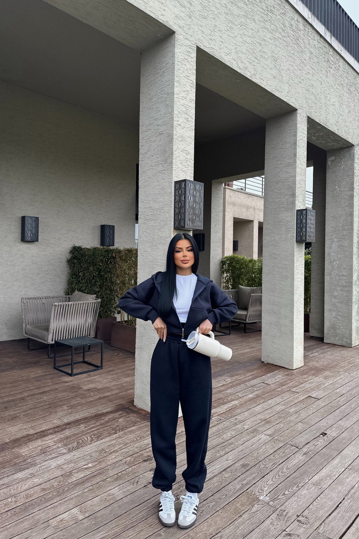 Lacivert Fermuar Detay Pantolonlu Takım ATE-0792 - EYYO