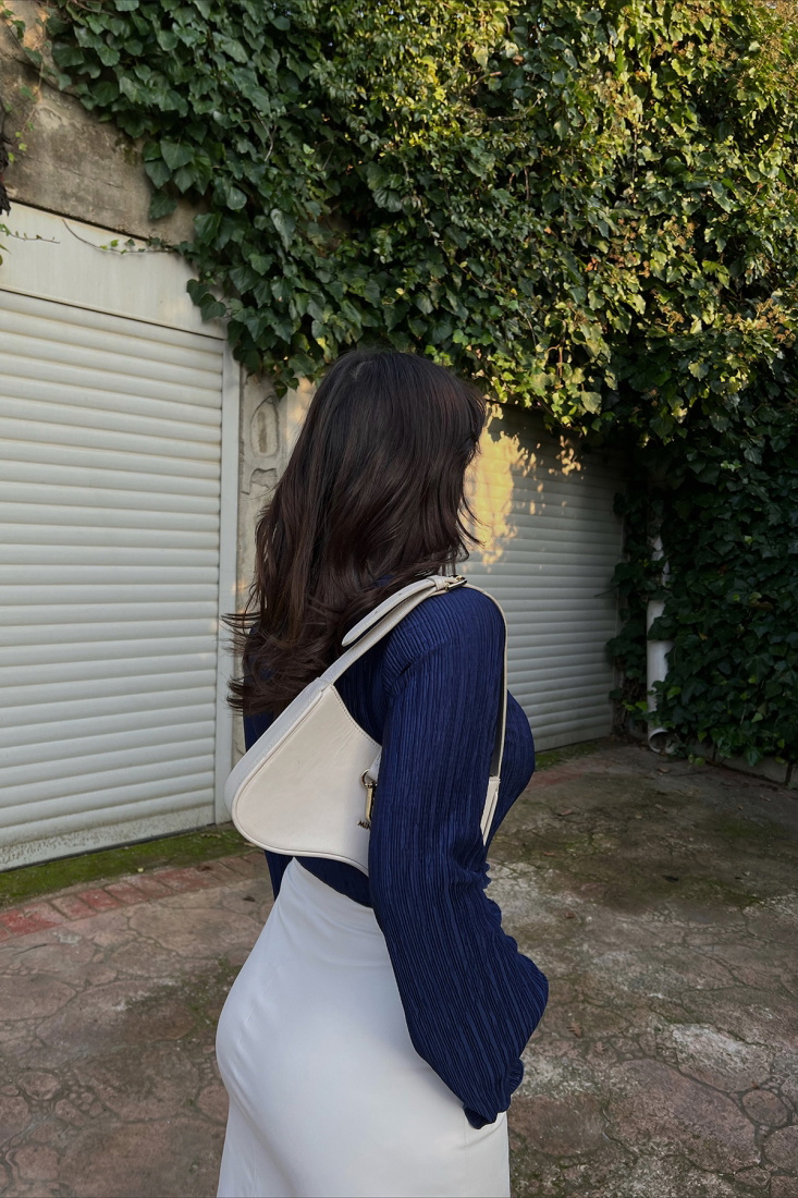 Lacivert Fitilli Crop Top ATE3185 - EYYO