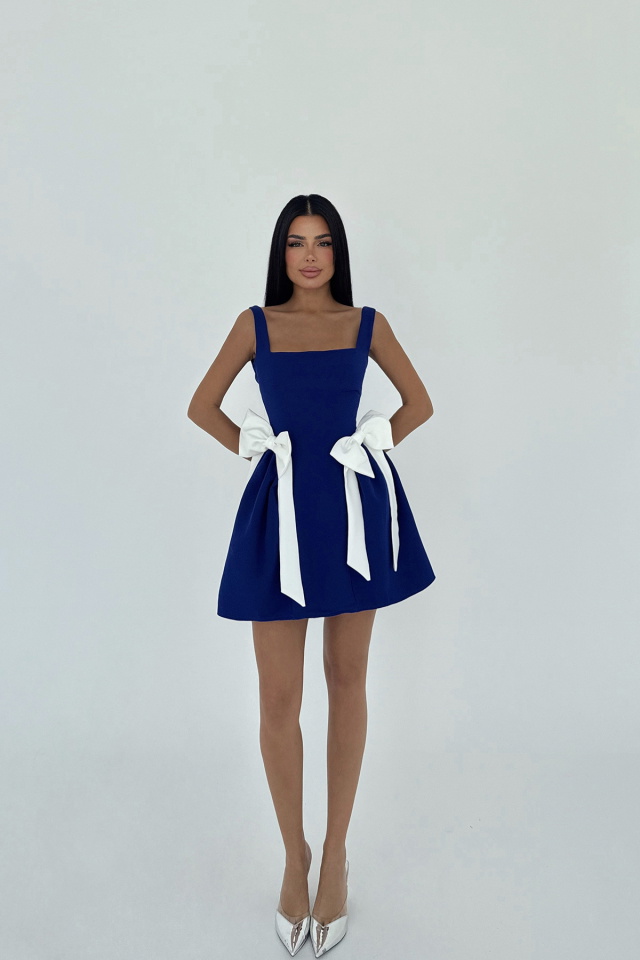Lacivert Nellie Fiyonk Detaylı Mini Elbise ATE-2717 - 2