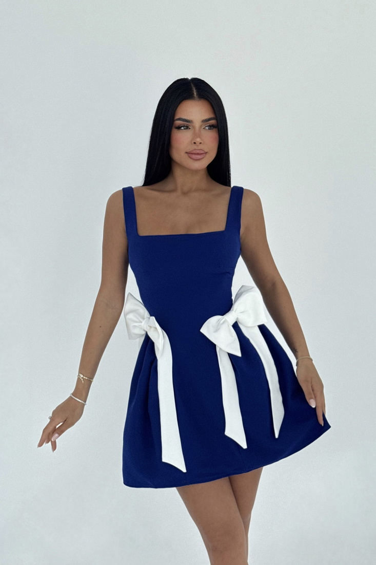 Lacivert Nellie Fiyonk Detaylı Mini Elbise ATE-2717 - EYYO