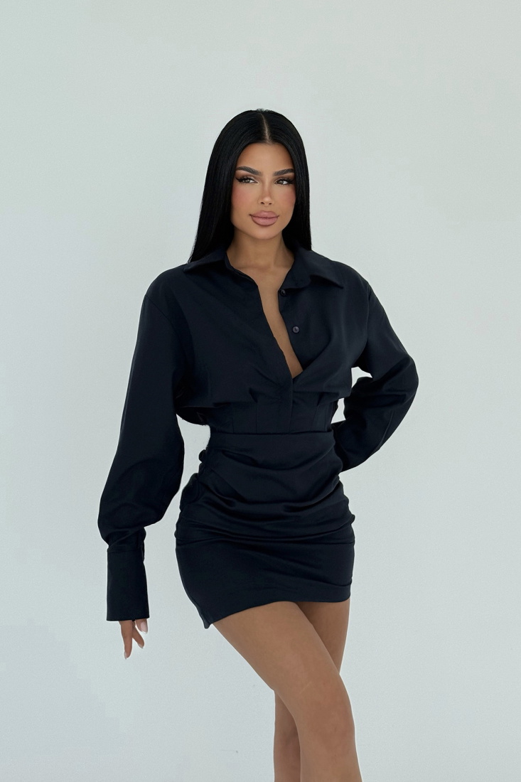 Lacivert Despina Mini Elbise ATE-2207 - EYYO