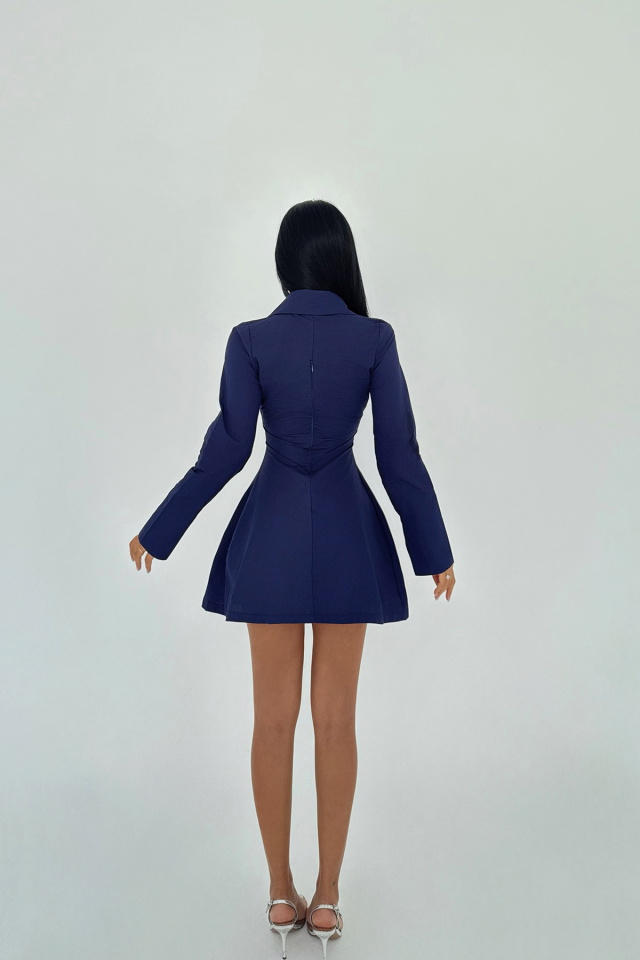 Lacivert Gömlek Yaka Mini Elbise ATE-2254 - 3
