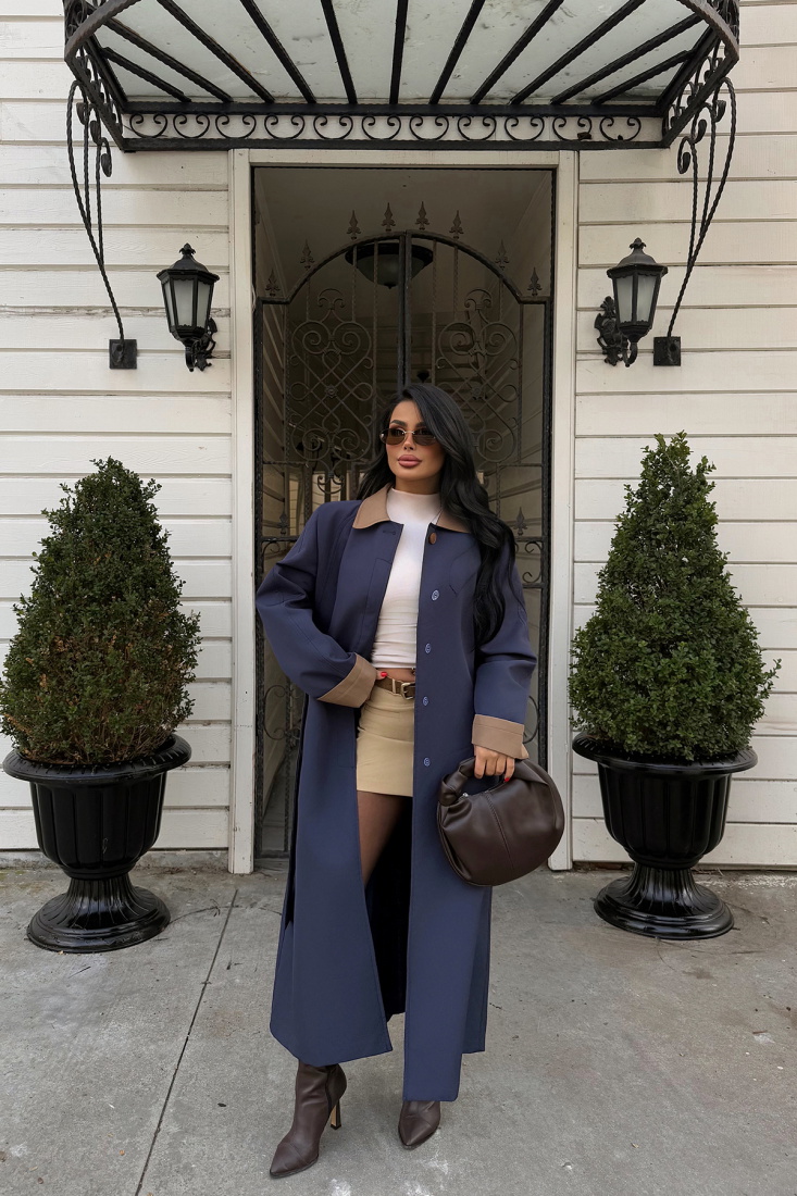 Lacivert Gömlek Yaka Uzun Trenckot ATE-2039 - EYYO