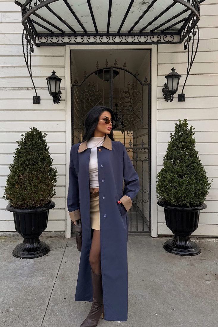 Lacivert Gömlek Yaka Uzun Trenckot ATE-2039 - EYYO