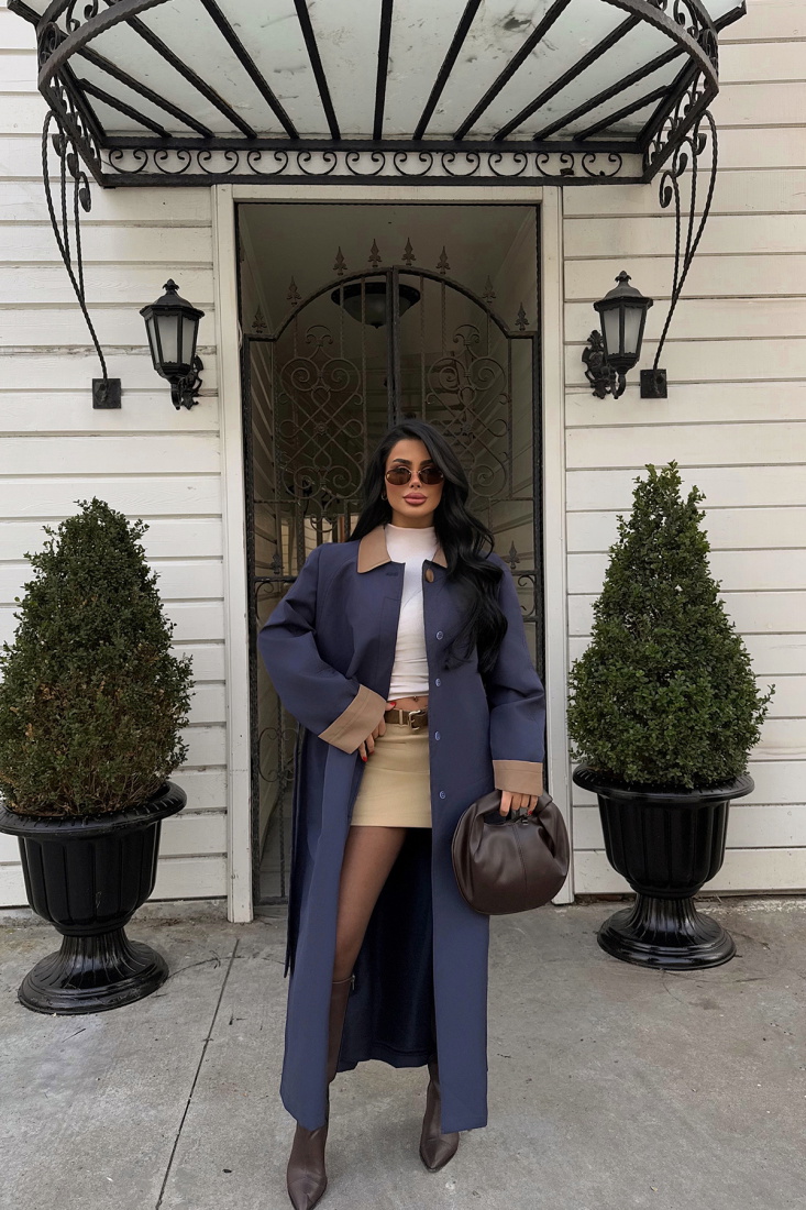 Lacivert Gömlek Yaka Uzun Trenckot ATE-2039 - EYYO