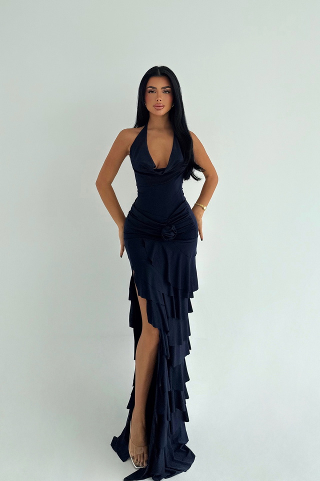 Lacivert Destiny Uzun Yırtmaçlı Elbise ATE-3541 - 2