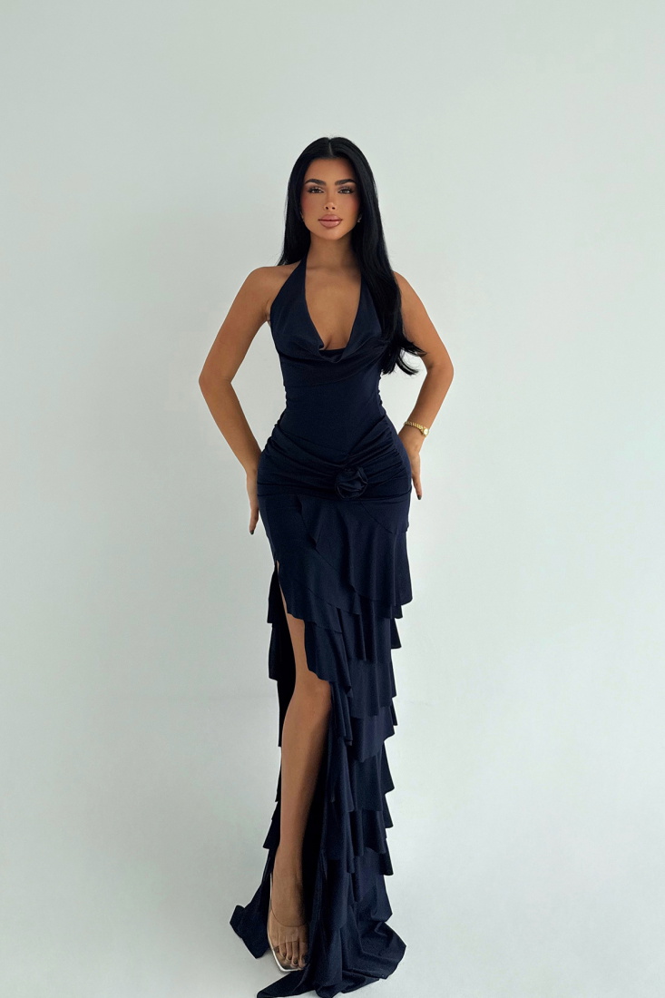 Lacivert Destiny Uzun Yırtmaçlı Elbise ATE-3541 - EYYO