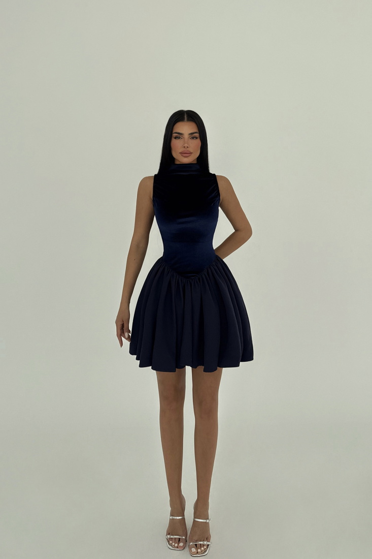 Lacivert Begonlia Mini Elbise ATE-2475 - EYYO