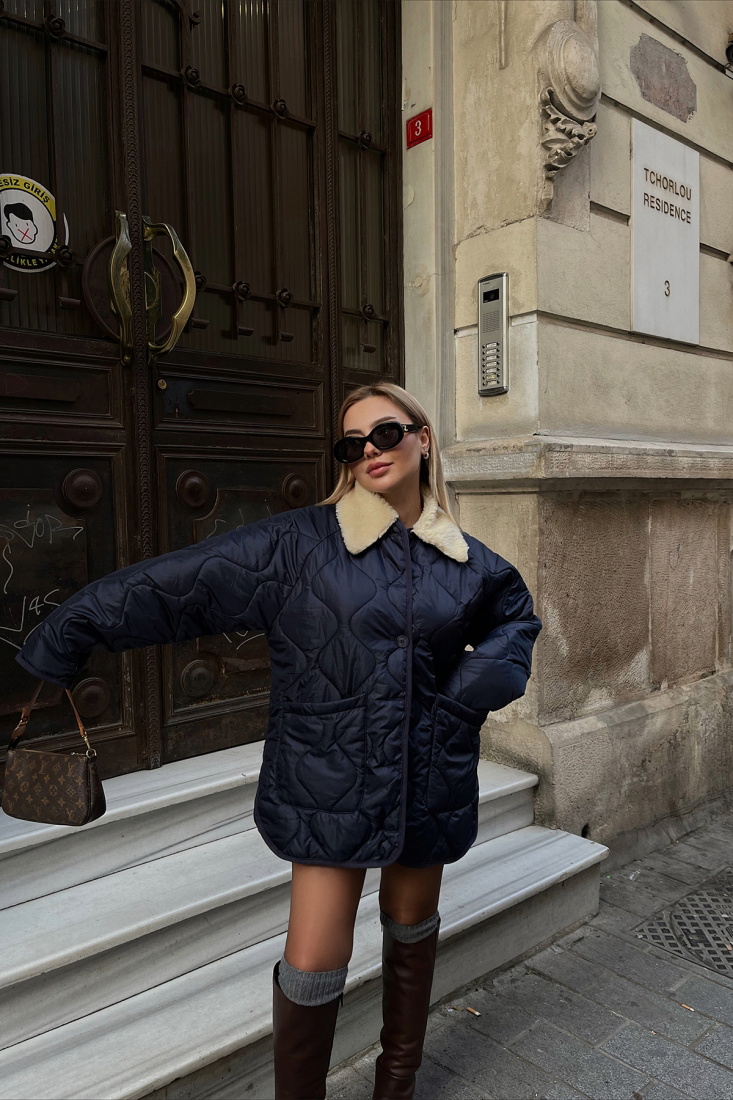 Lacivert Kapitone Mont ATE3270 - EYYO