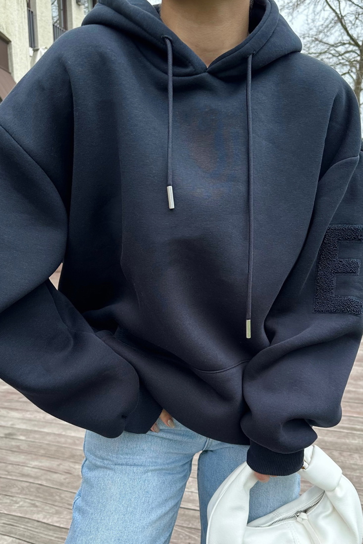 Lacivert Kapşonlu E Nakışlı Sweat ATE-0756 - EYYO