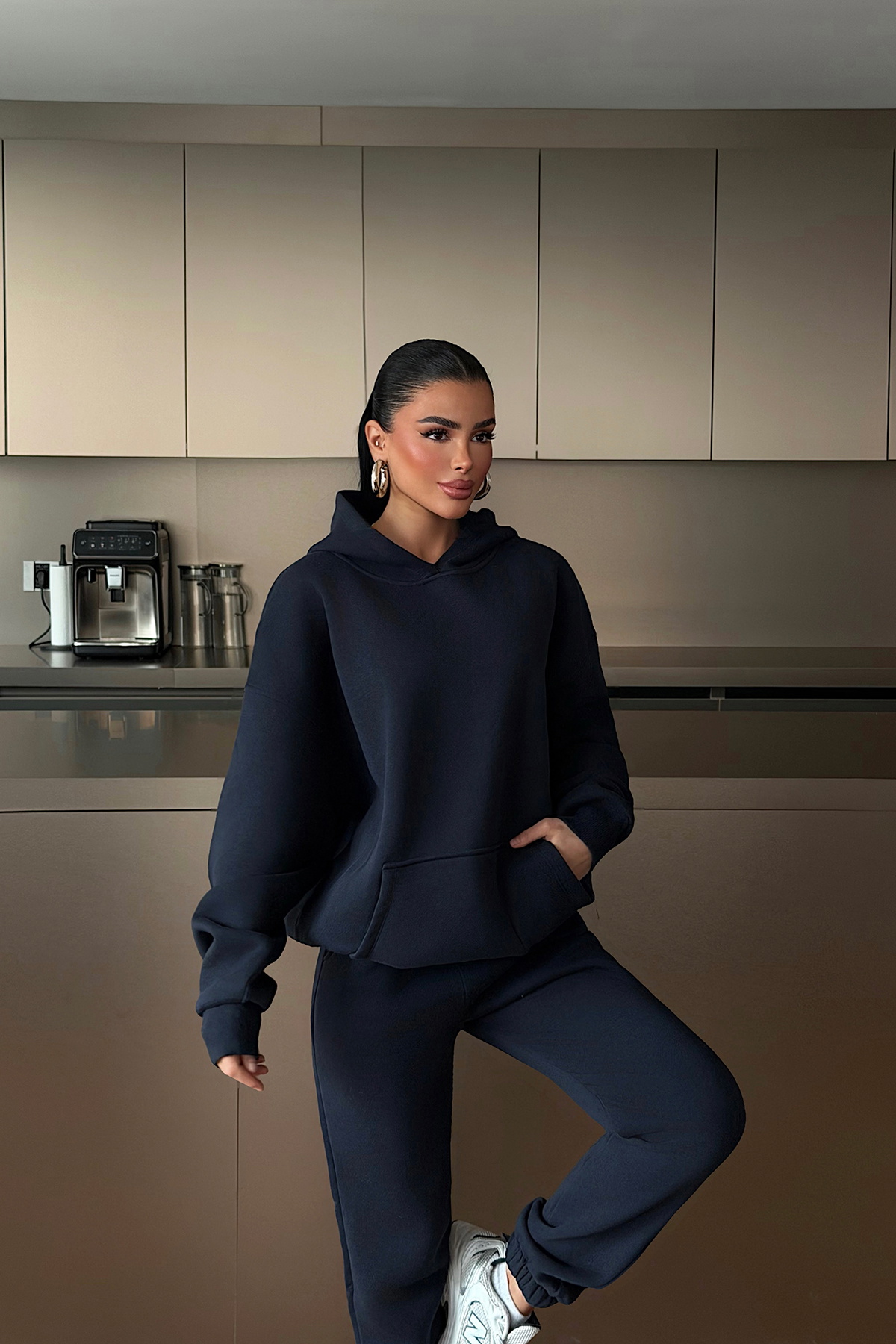 Lacivert Kapşonlu Sweatshirt ATE-4656 - Eyyo