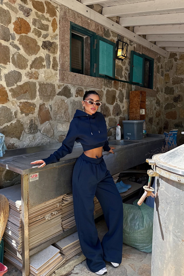 Lacivert Scarf Kapşonlu Eşofman Takım ATE-3694 - 2