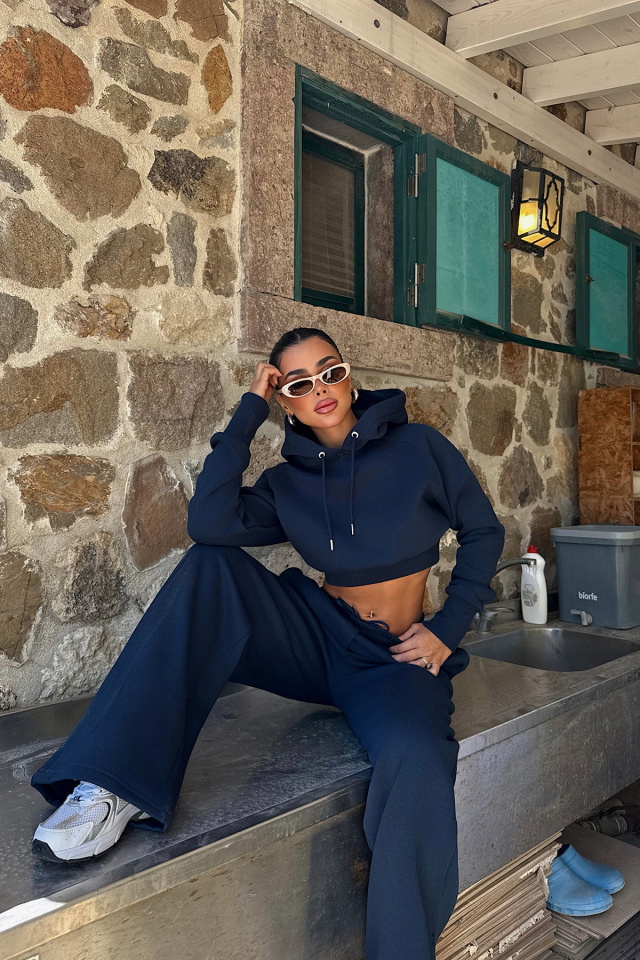 Lacivert Scarf Kapşonlu Eşofman Takım ATE-3694 - 3