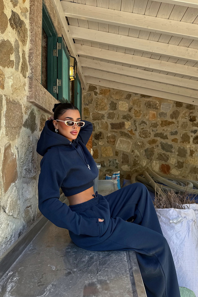 Lacivert Scarf Kapşonlu Eşofman Takım ATE-3694 - 4