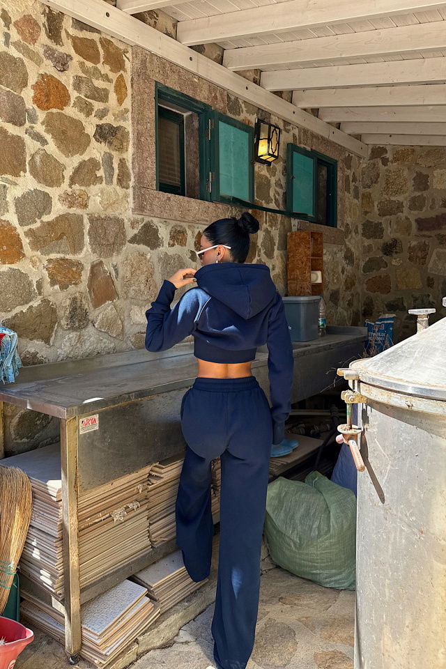 Lacivert Scarf Kapşonlu Eşofman Takım ATE-3694 - 5