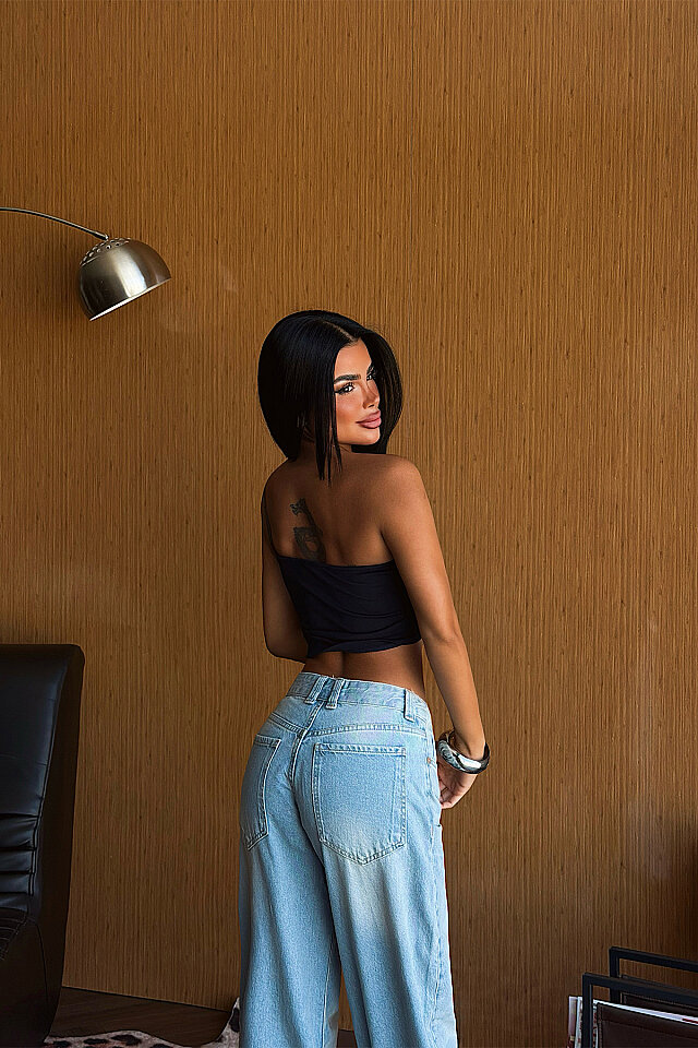 Lacivert Kemer Detay Straplez Crop Top