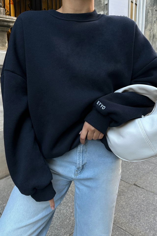 Lacivert Kolu Eyyo Yazılı Sweat ATE8311 - 2