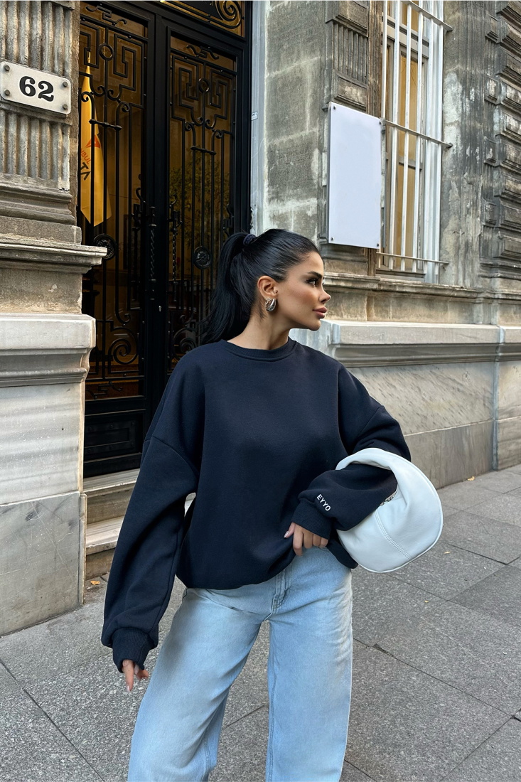 Lacivert Kolu Eyyo Yazılı Sweat ATE8311 - EYYO